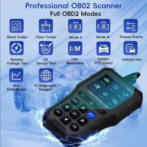 Multilingual Automotive Diagnostic Tool Battery Tester Check Engine System Fault Code Reader YM519 OBD2 Scanner - Image 5