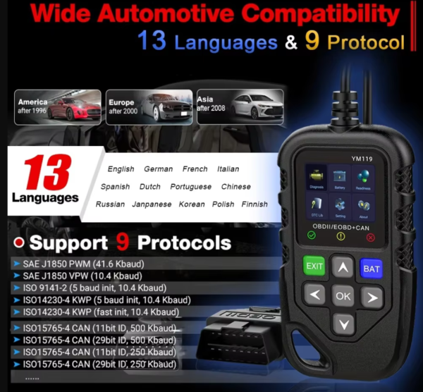 YM119 OBD2 Scanner Full System Check Engine Fault Code Reader with Multi-languages for Car Diagnosis - Image 10