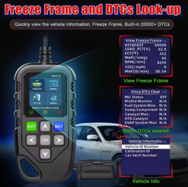 YM119 OBD2 Scanner Full System Check Engine Fault Code Reader with Multi-languages for Car Diagnosis - Image 6