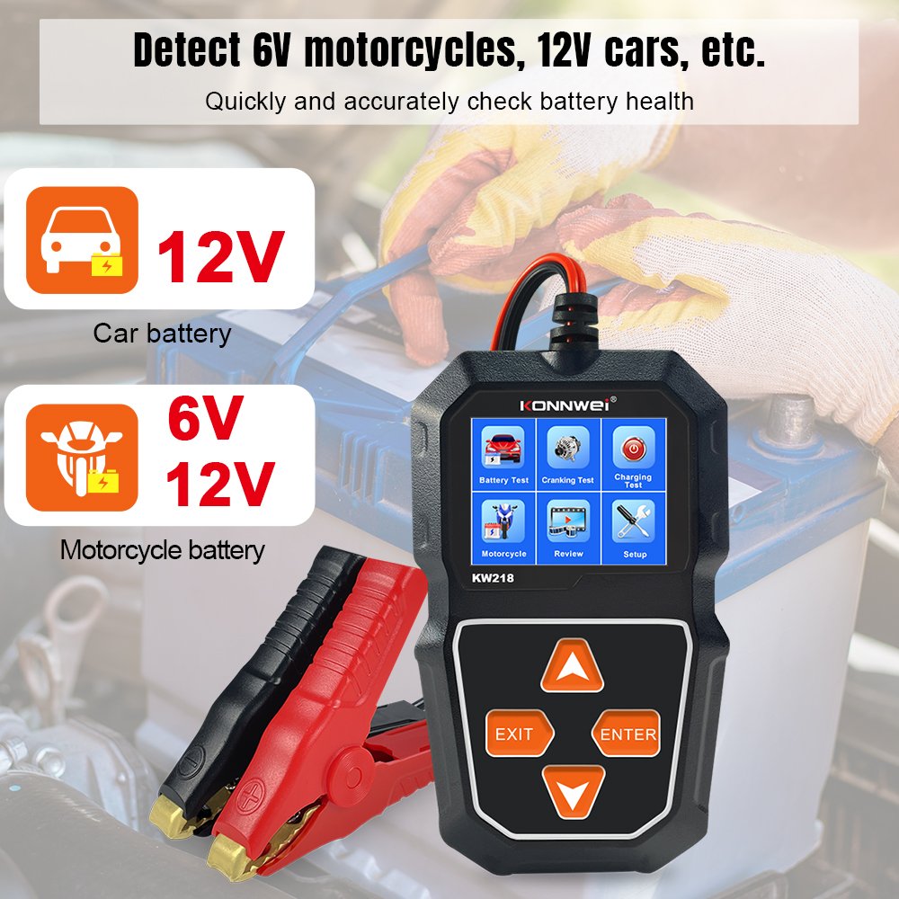 KW218 KONNWEI Car Battery Tester 6V/12V Motorcycle Battery Detector with English Russian Polish Italian - Image 3