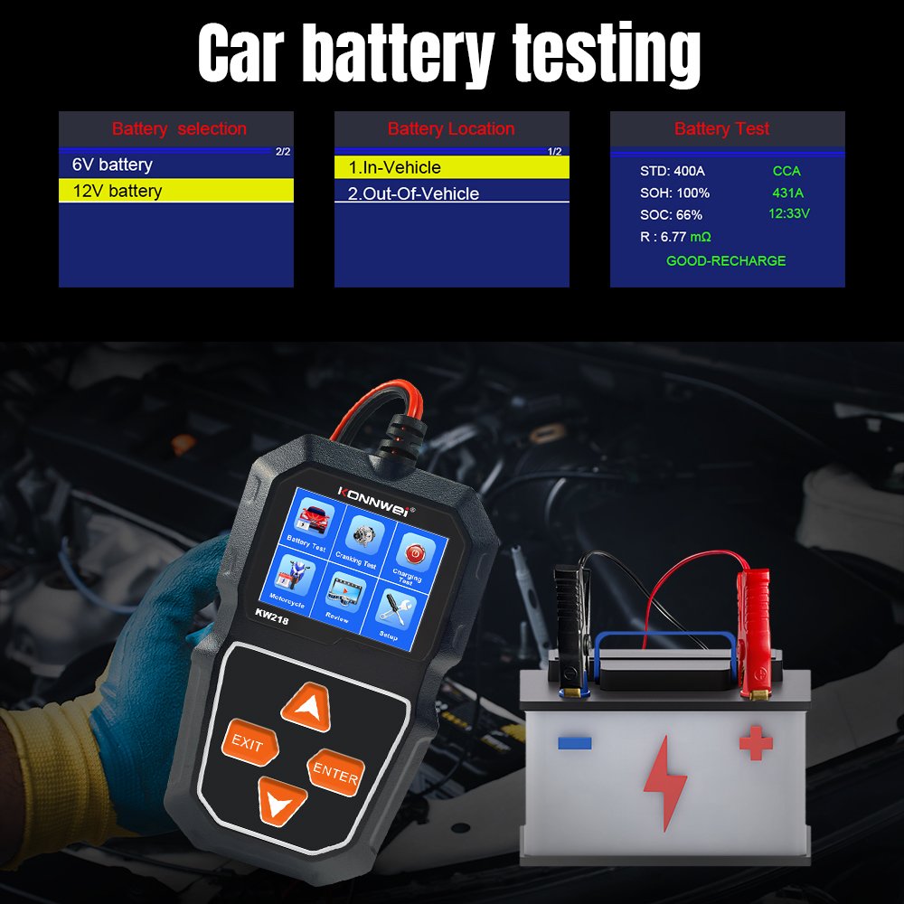 KW218 KONNWEI Car Battery Tester 6V/12V Motorcycle Battery Detector with English Russian Polish Italian - Image 4
