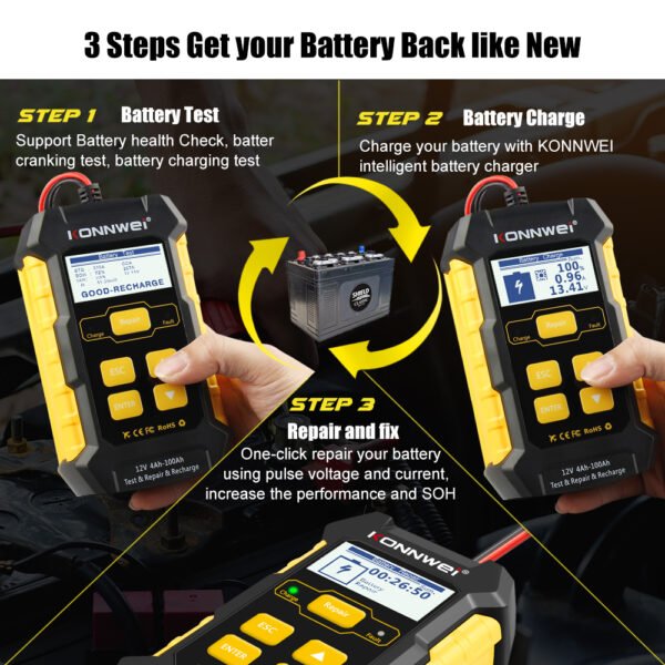 Pulse Repair Chargers KONNWEI KW510 12V 5A Full Automatic Car Battery Testerfor Lead Acid Car Battery Repair Tool Agm Gel - Image 3