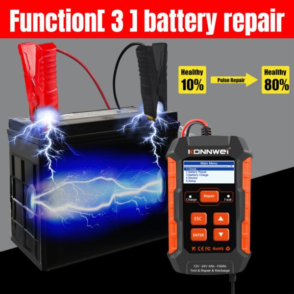 Multilingual Digital KONNWEI KW520 Car Battery Tester Plus 12V10A 24V5A Quick Battery Charger - Image 3