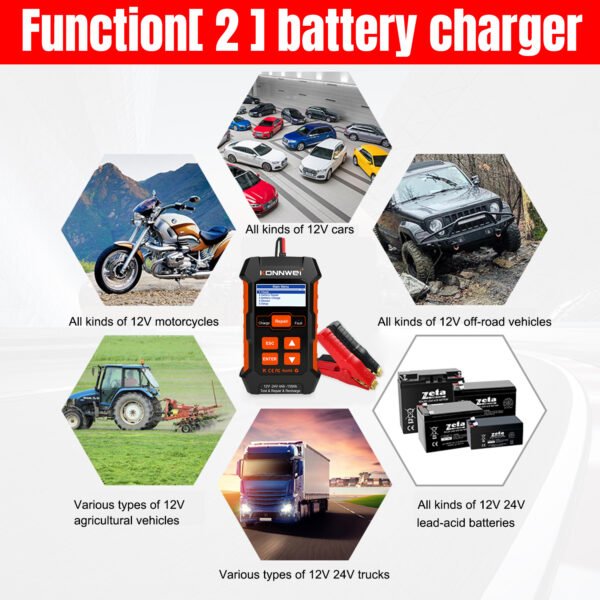 Multilingual Digital KONNWEI KW520 Car Battery Tester Plus 12V10A 24V5A Quick Battery Charger - Image 4