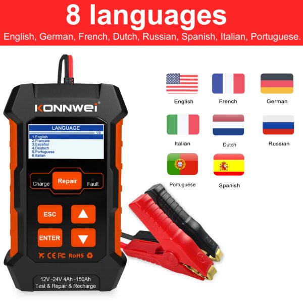 Multilingual Digital KONNWEI KW520 Car Battery Tester Plus 12V10A 24V5A Quick Battery Charger - Image 6