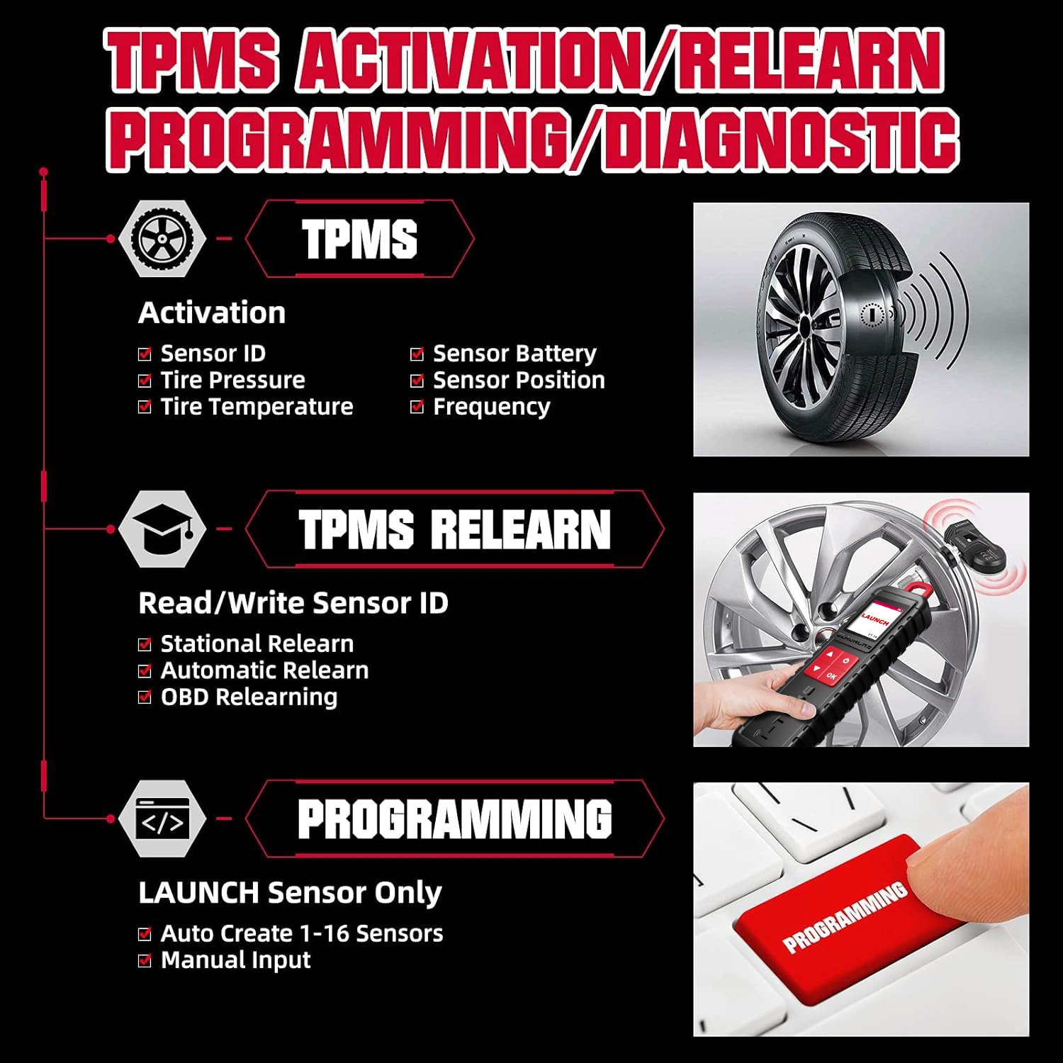 Tyres Pressure Sensor Reset LAUNCH ITPMS X431 Tpms Programming Tool 433 315MHZ Upgraded Model of TSGUN - Image 3