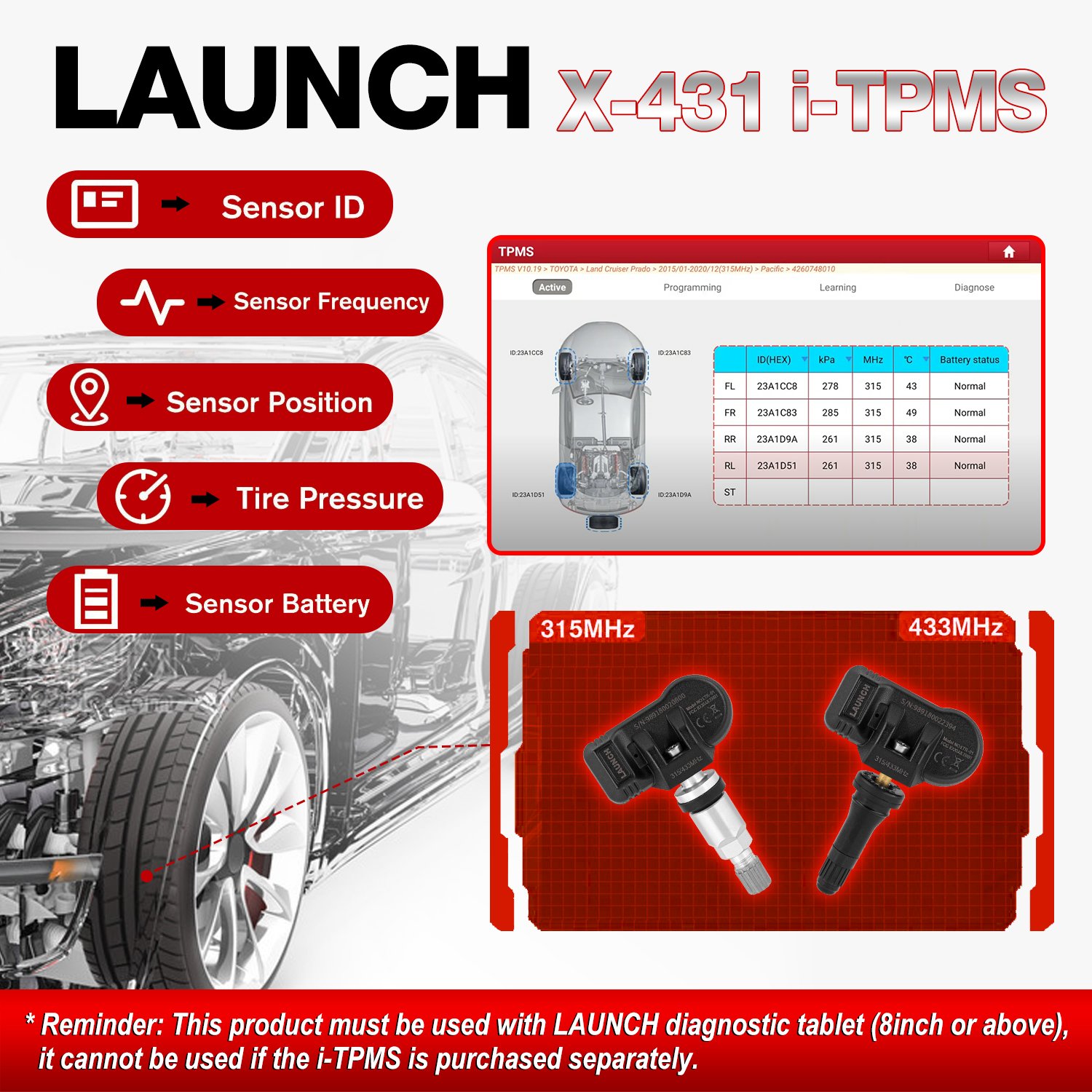 Tyres Pressure Sensor Reset LAUNCH ITPMS X431 Tpms Programming Tool 433 315MHZ Upgraded Model of TSGUN - Image 6