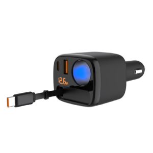 LM-707 60W QC 3.0 Retractable TFT Display Car Charger for Android