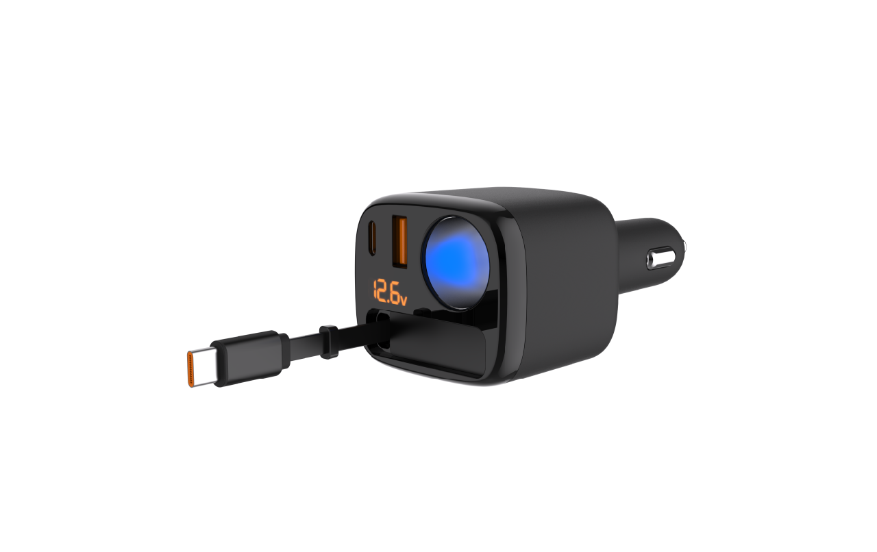 LM-707 60W QC 3.0 Retractable TFT Display Car Charger for Android