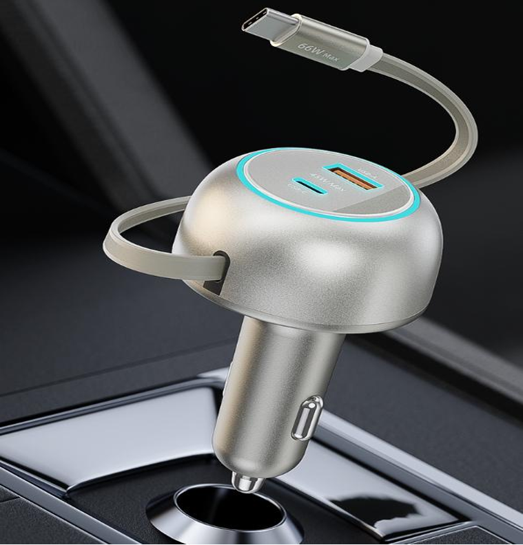 LM-708 PD60W TFT Display Retractable Car Charger With USB C Port